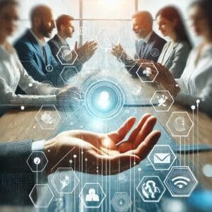 Abstract image with conference room meeting.